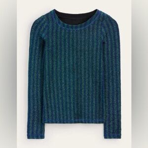 Boden Mia Top Metallic Stripe Green Blue Long Sleeve Blouse Shirt 8 Festive